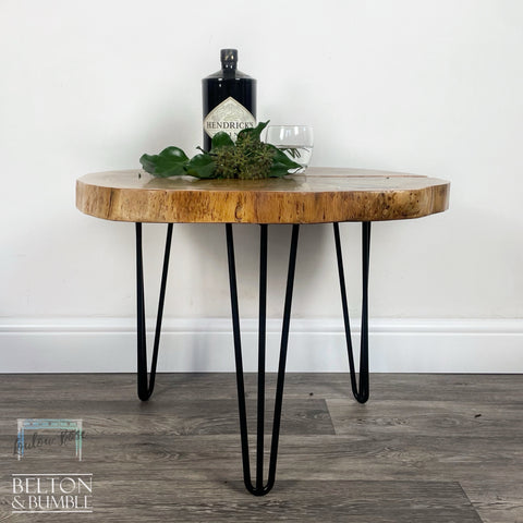 Oak Slice Blue Resin Coffee Table – Styled product shot with complementary decor to suggest scale