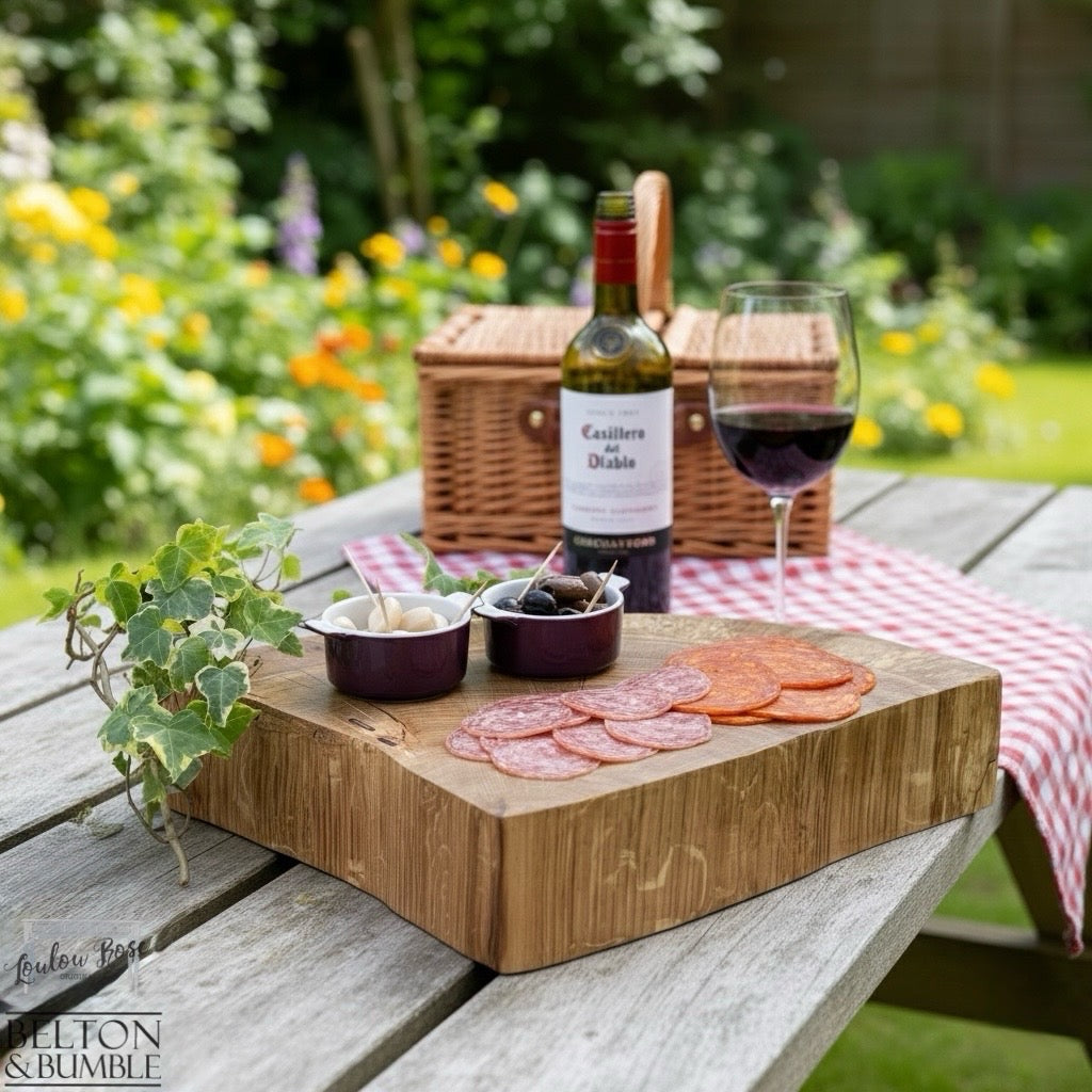 Oak Slice Cheese & Bread Board 44 cm – lifestyle table setting to show presentation
