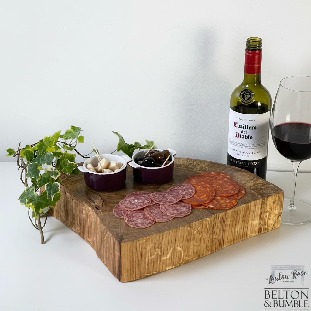 Oak Slice Cheese & Bread Board 44 cm – styled serving shot as charcuterie board