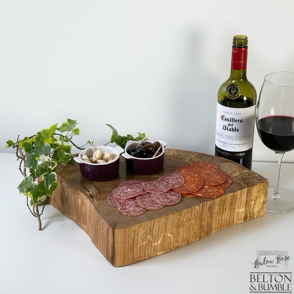 Oak Slice Cheese & Bread Board 44 cm – styled serving shot as charcuterie board
