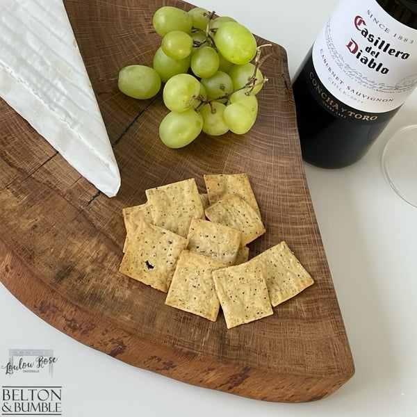 Oak Slice Cheese & Bread Board 45 cm – angled view highlighting extra width and contour