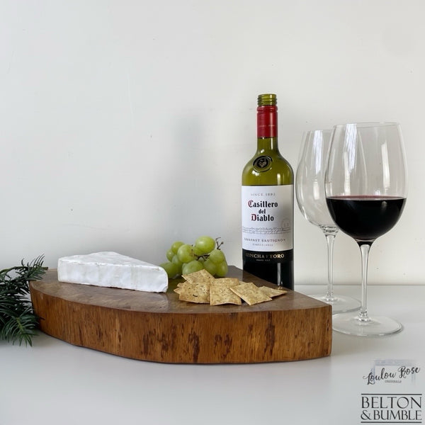 Oak Slice Cheese & Bread Board 45 cm – styled serving shot with cheeses for scale