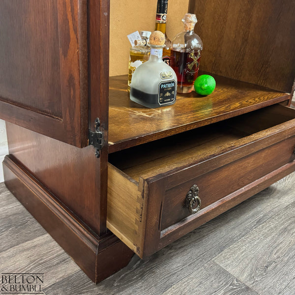 Old Charm Furniture Drinks Cabinet / Entertainment Unit — Open drawer showing dovetail joints and storage