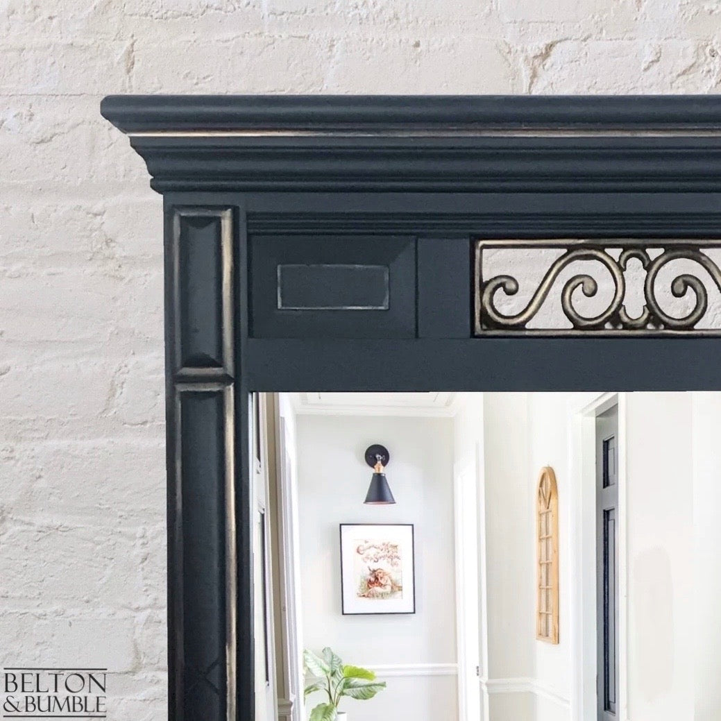 Large Dark Blue and Gold Carved Over Mantle Fireplace Mirror-Belton & Bumble