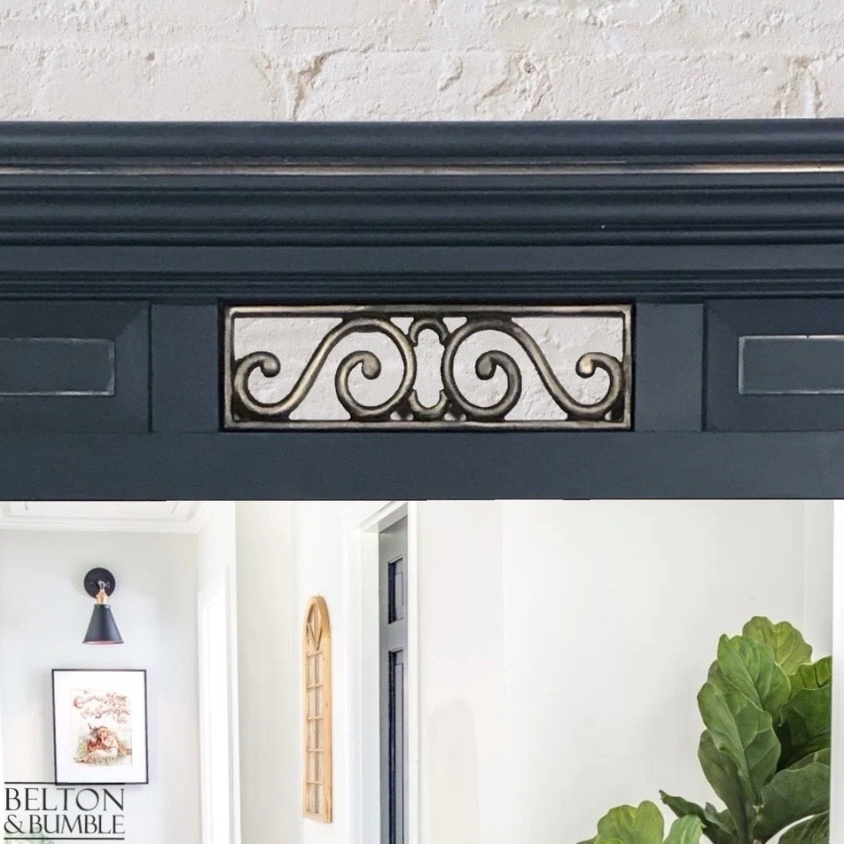 Large Dark Blue and Gold Carved Over Mantle Fireplace Mirror-Belton & Bumble