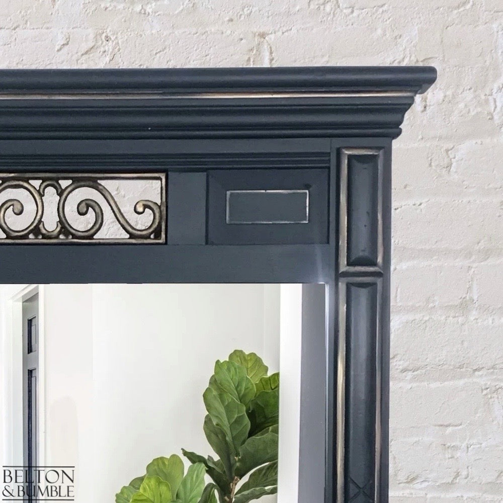 Large Dark Blue and Gold Carved Over Mantle Fireplace Mirror-Belton & Bumble