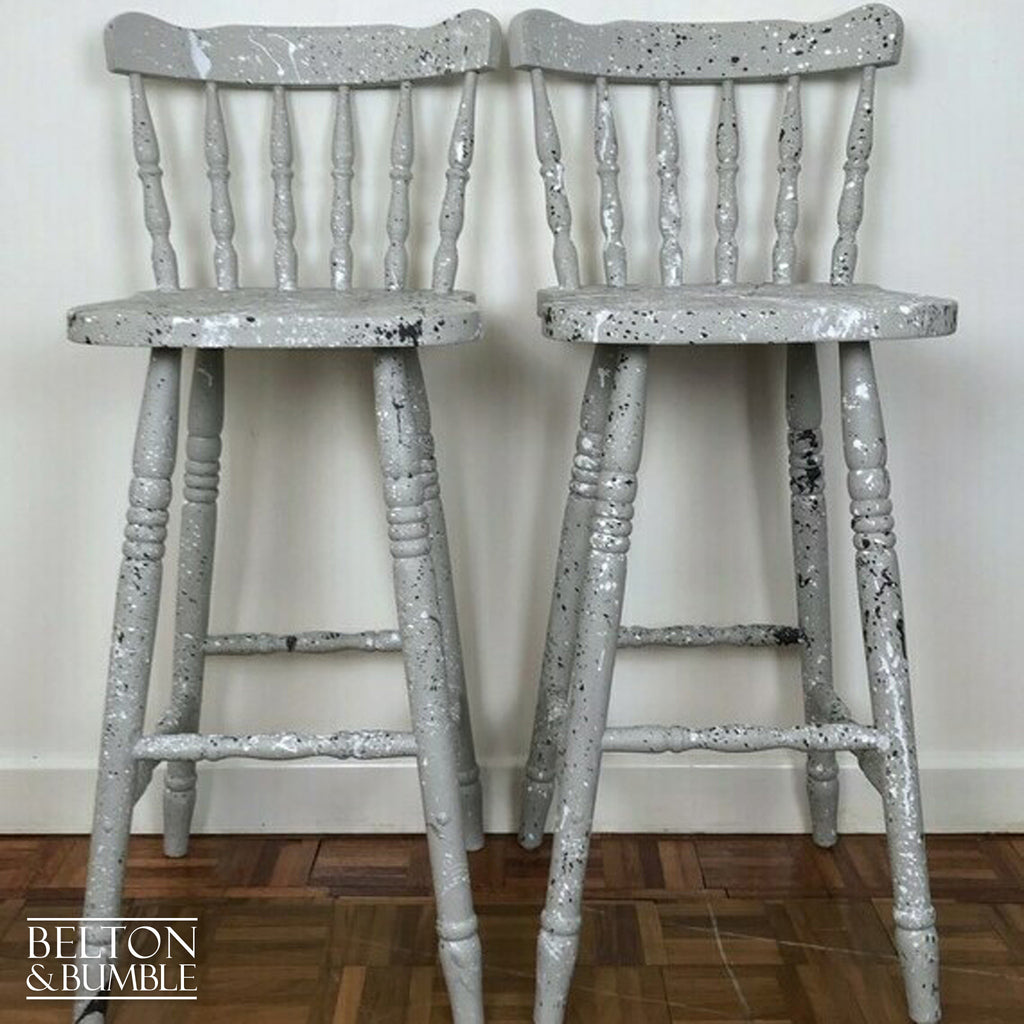 Solid Wood Light Grey Set of Bar Stools-Belton & Bumble