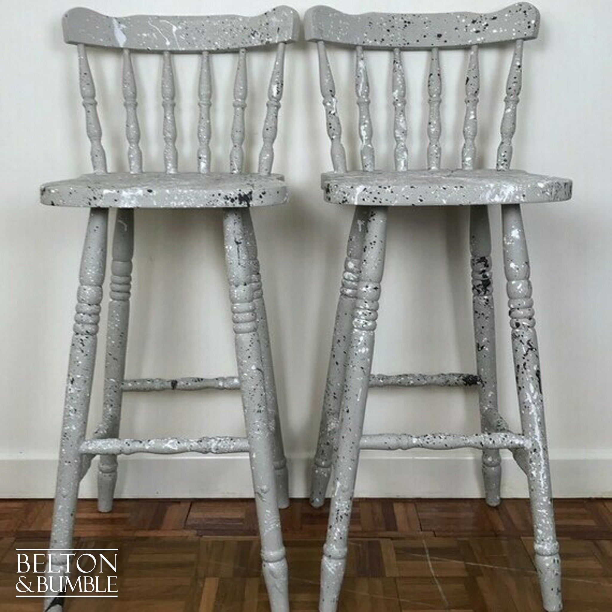 Solid Wood Light Grey Set of Bar Stools-Belton & Bumble