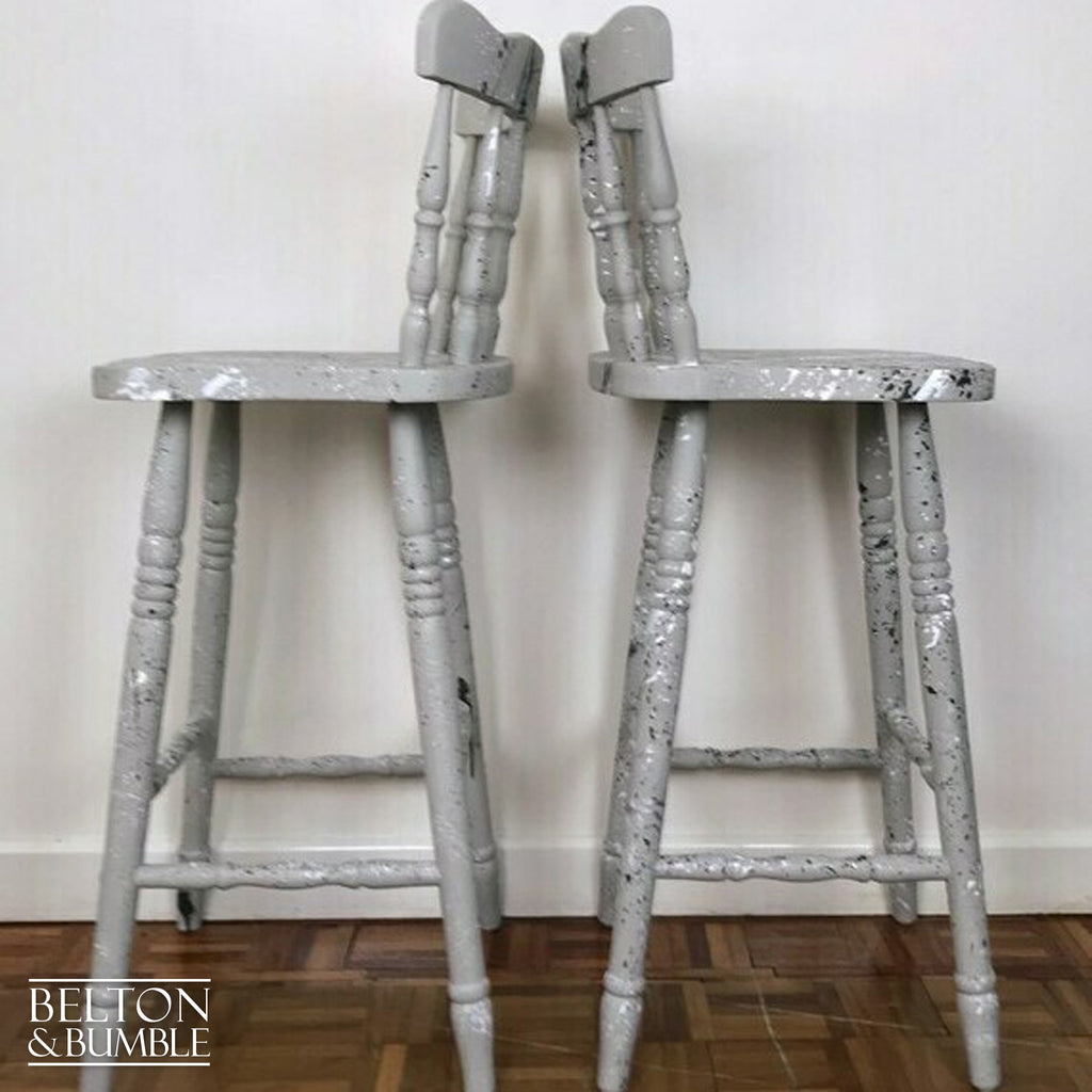Solid Wood Light Grey Set of Bar Stools-Belton & Bumble