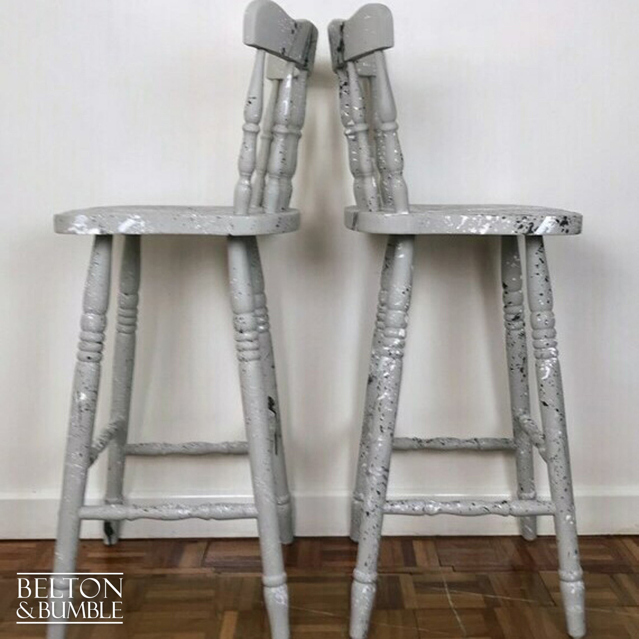 Solid Wood Light Grey Set of Bar Stools-Belton & Bumble