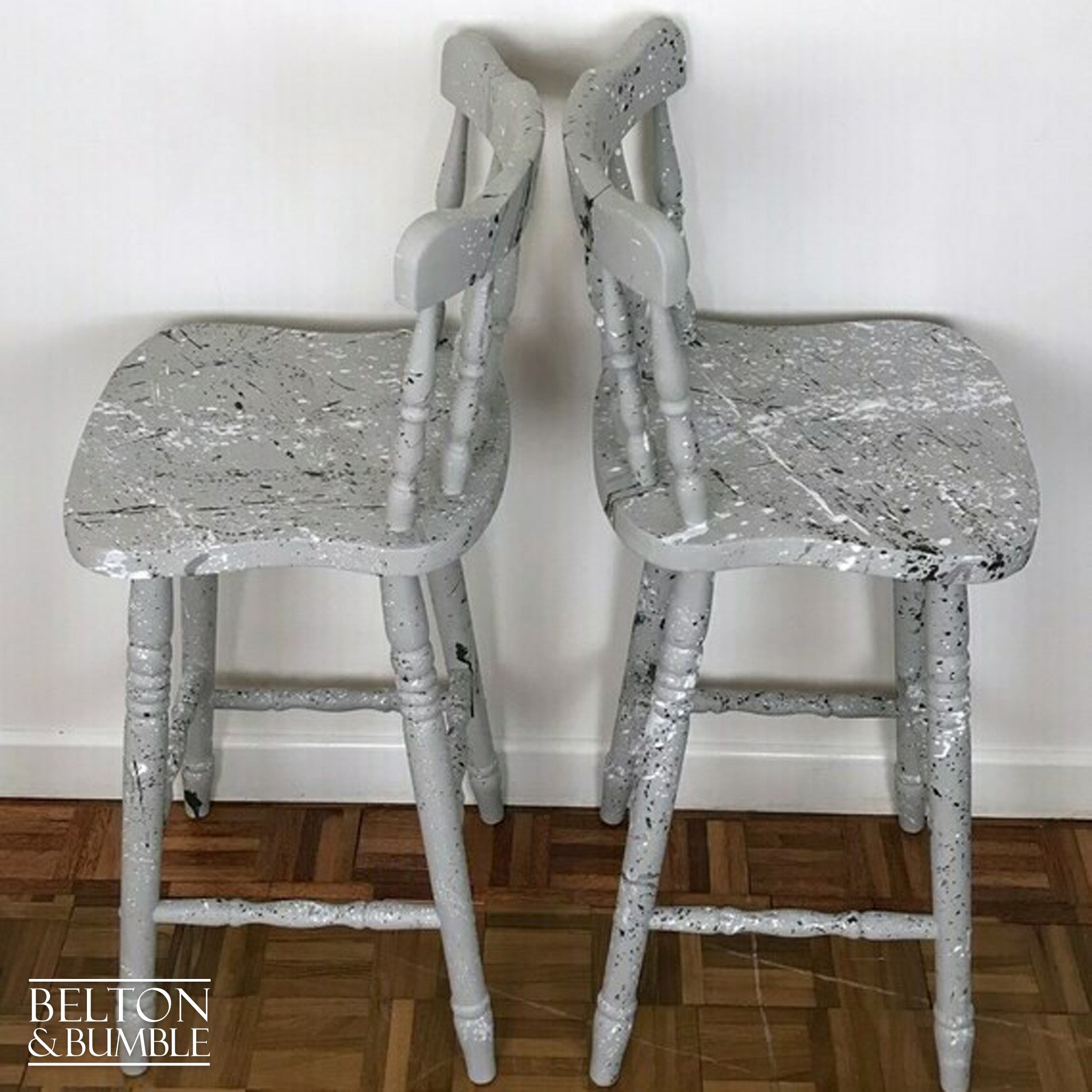 Solid Wood Light Grey Set of Bar Stools-Belton & Bumble