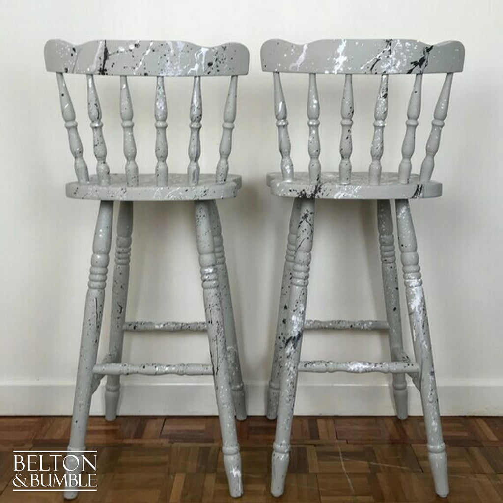 Solid Wood Light Grey Set of Bar Stools-Belton & Bumble