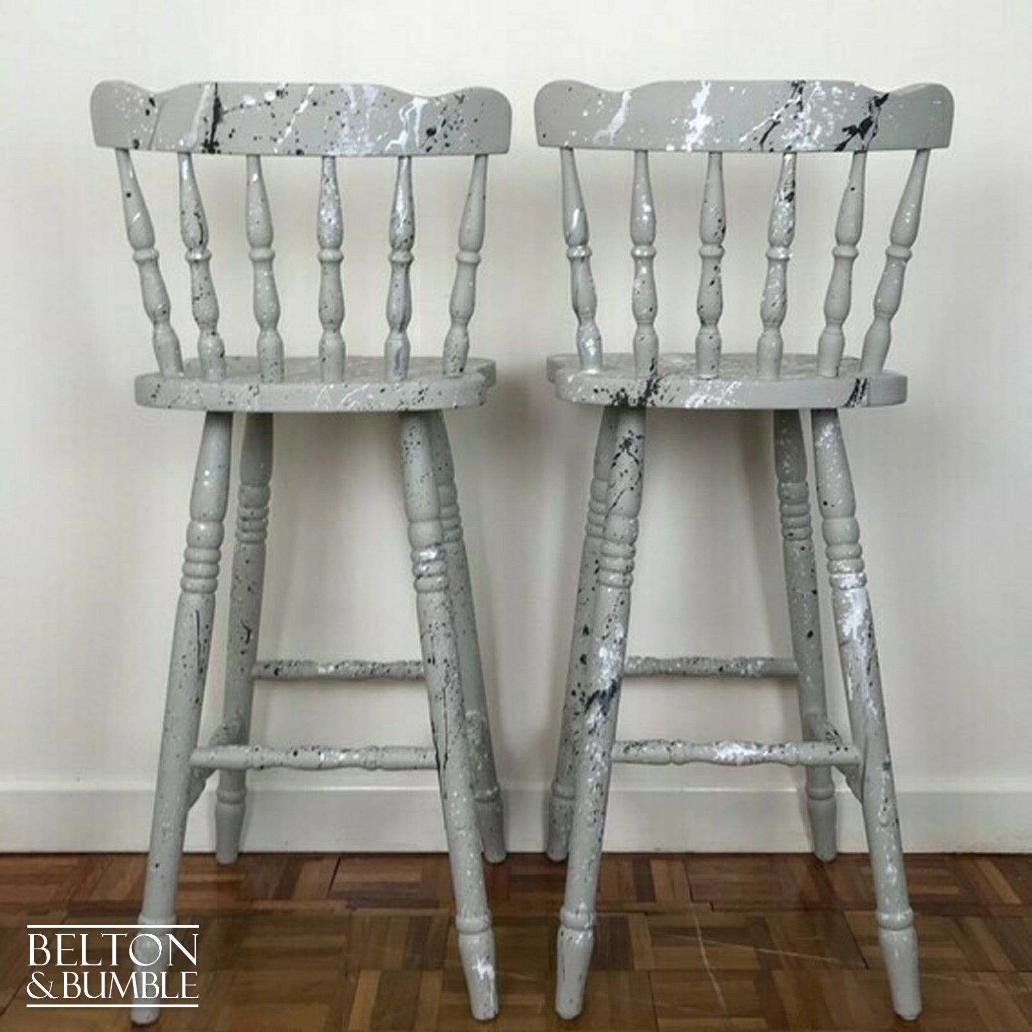 Solid Wood Light Grey Set of Bar Stools-Belton & Bumble