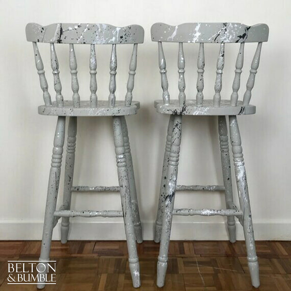 Solid Wood Light Grey Set of Bar Stools-Belton & Butler