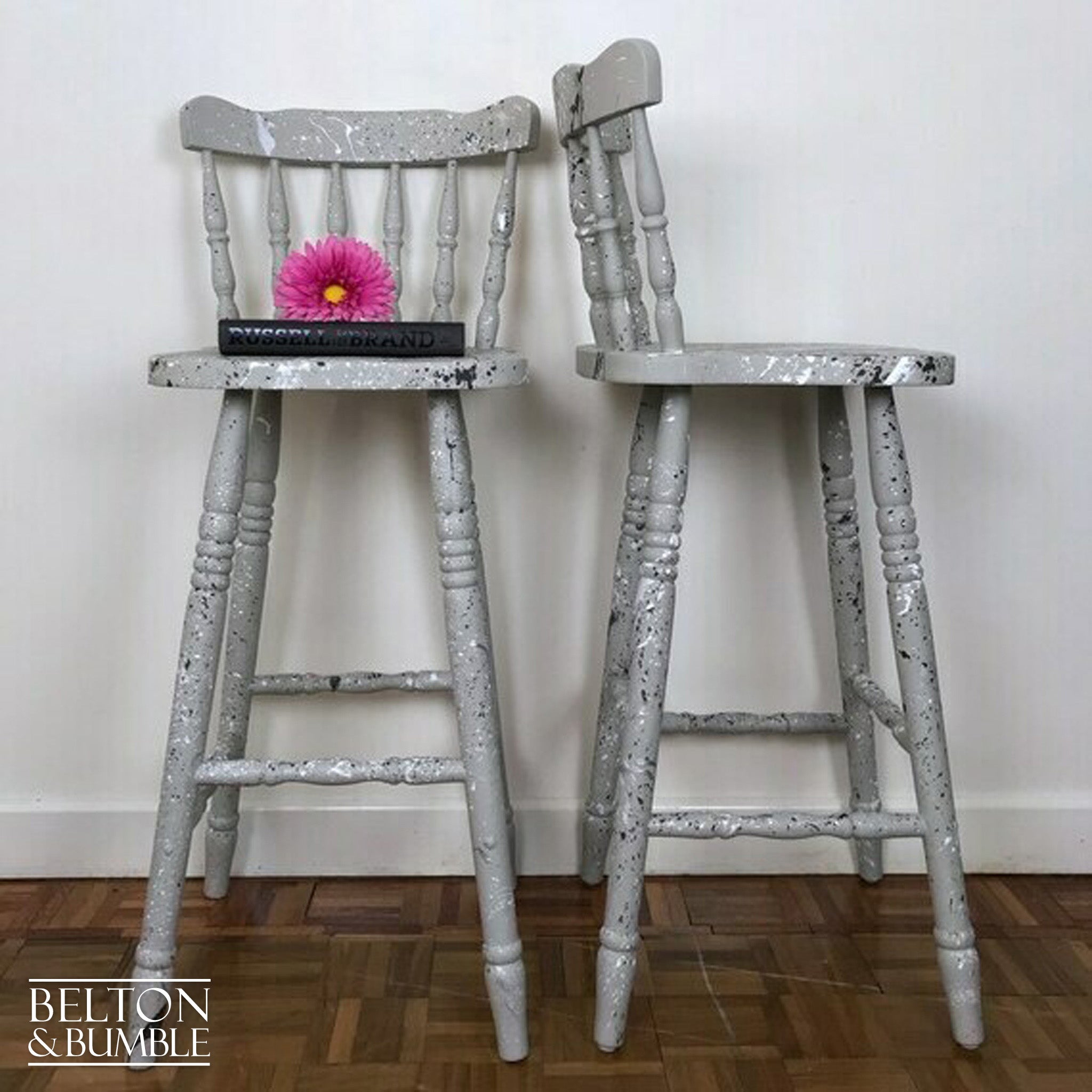 Solid Wood Light Grey Set of Bar Stools-Belton & Bumble