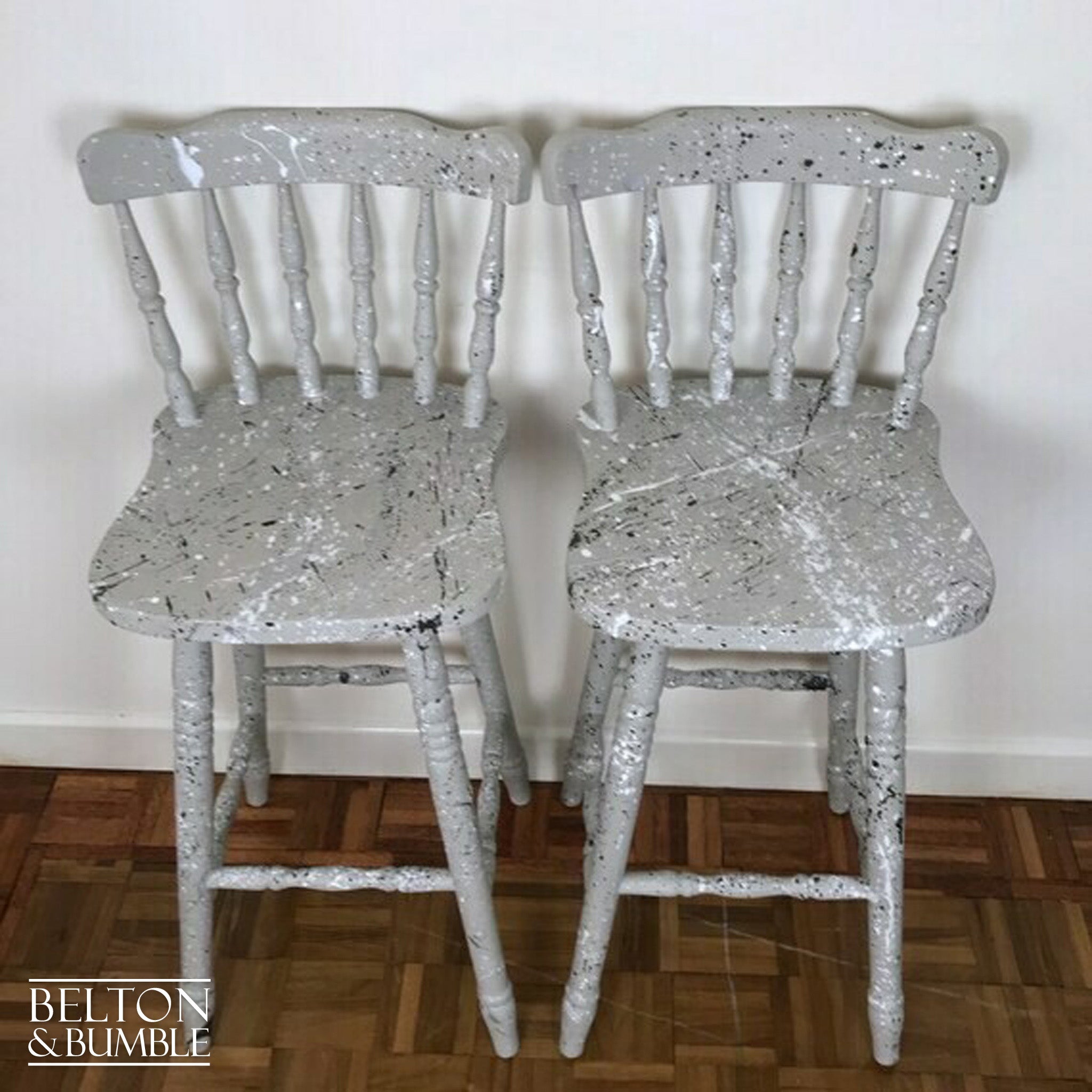Solid Wood Light Grey Set of Bar Stools-Belton & Bumble