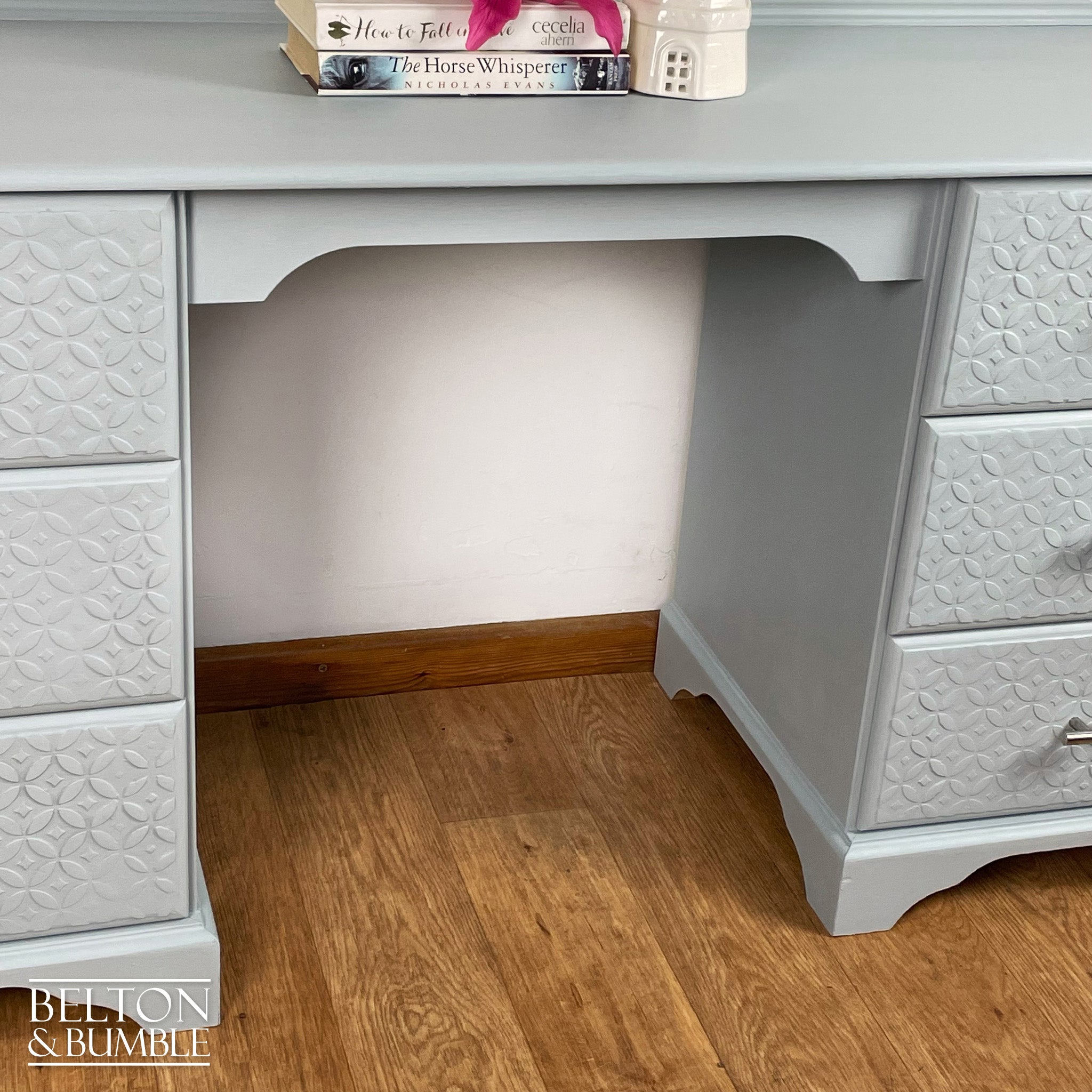 Large Double Pedestal Desk / Dressing Table in Pale Blue-Belton & Bumble