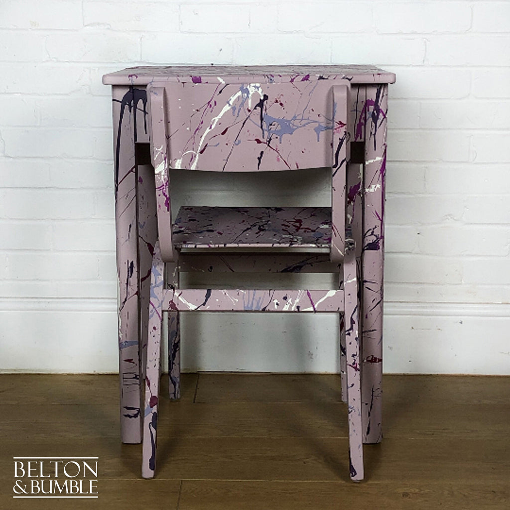 Old School Lift Lid Child’s Writing Desk and Chair in Pink with Multi Coloured Details-Belton & Bumble