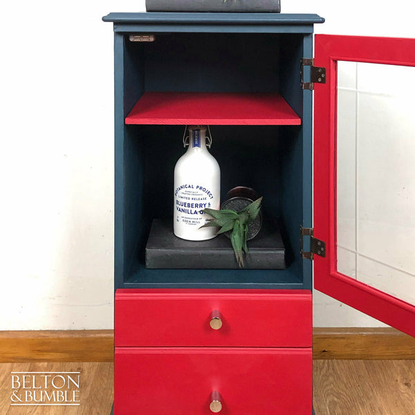 Glass Door Cabinet in Blue and Red-Belton & Butler