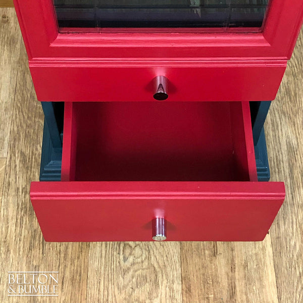Glass Door Cabinet in Blue and Red-Belton & Butler