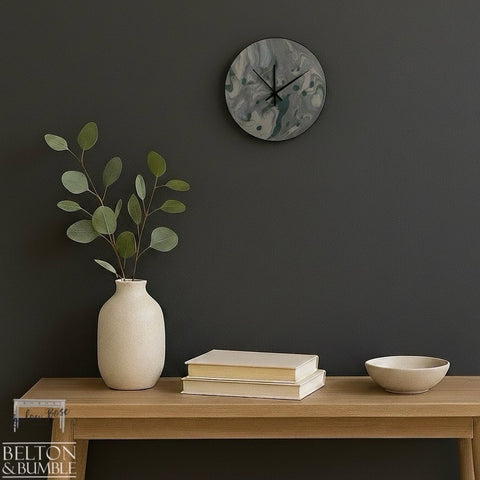 Green & Grey Vinyl Record Clock – Earthy Abstract Design-Belton & Bumble