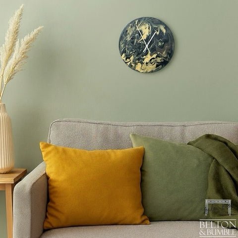 Black, Grey & Yellow Vinyl Record Clock – Bold Abstract Design-Belton & Bumble