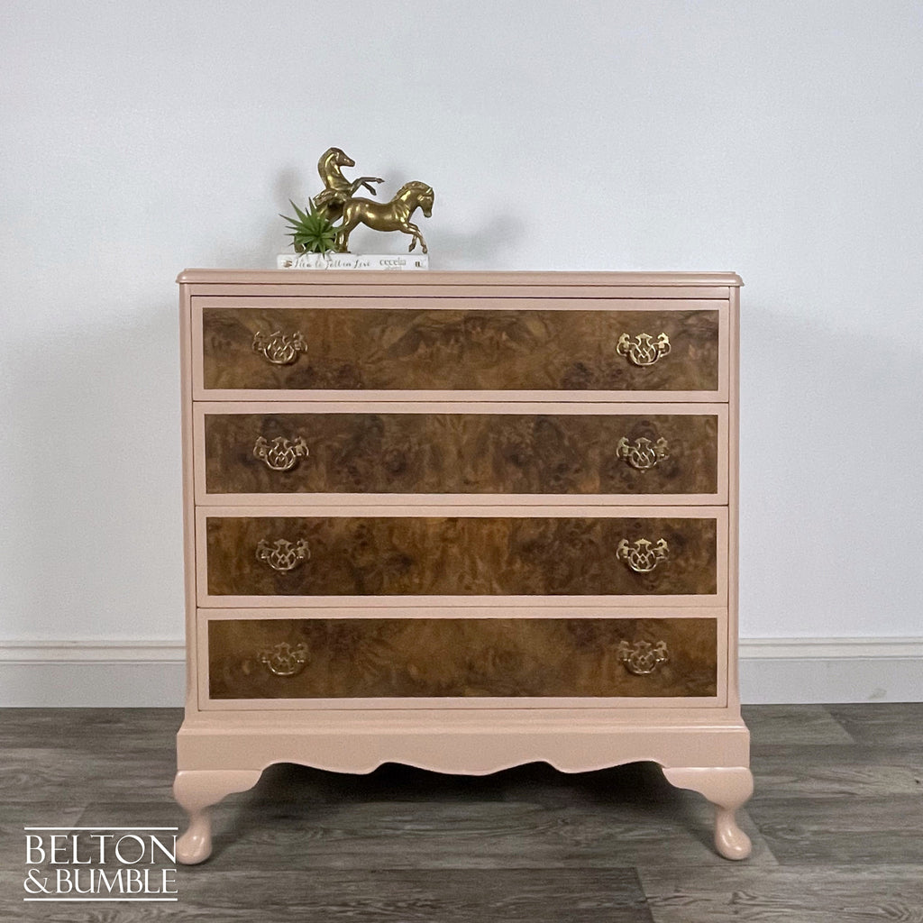 Four Drawer Chest of Drawers in Dusky Pink and Burr Walnut-Belton & Bumble