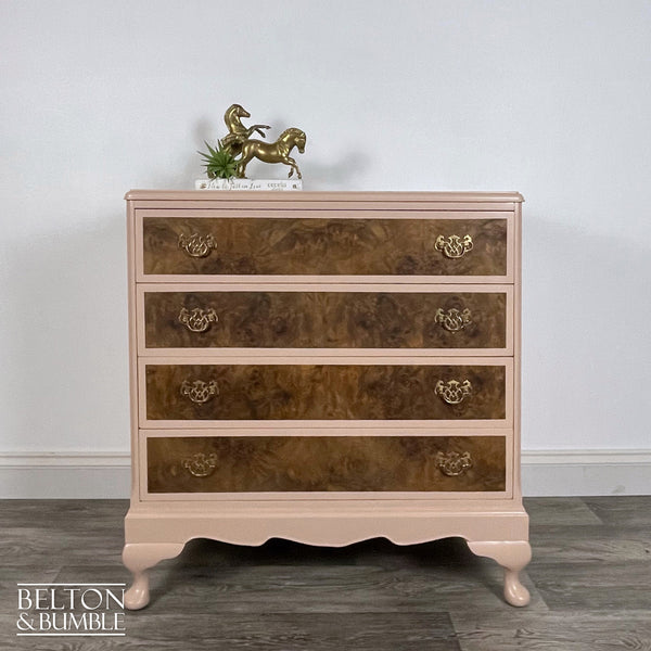 Four Drawer Chest of Drawers in Dusky Pink and Burr Walnut-Belton & Butler