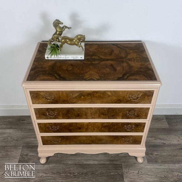 Four Drawer Chest of Drawers in Dusky Pink and Burr Walnut-Belton & Butler