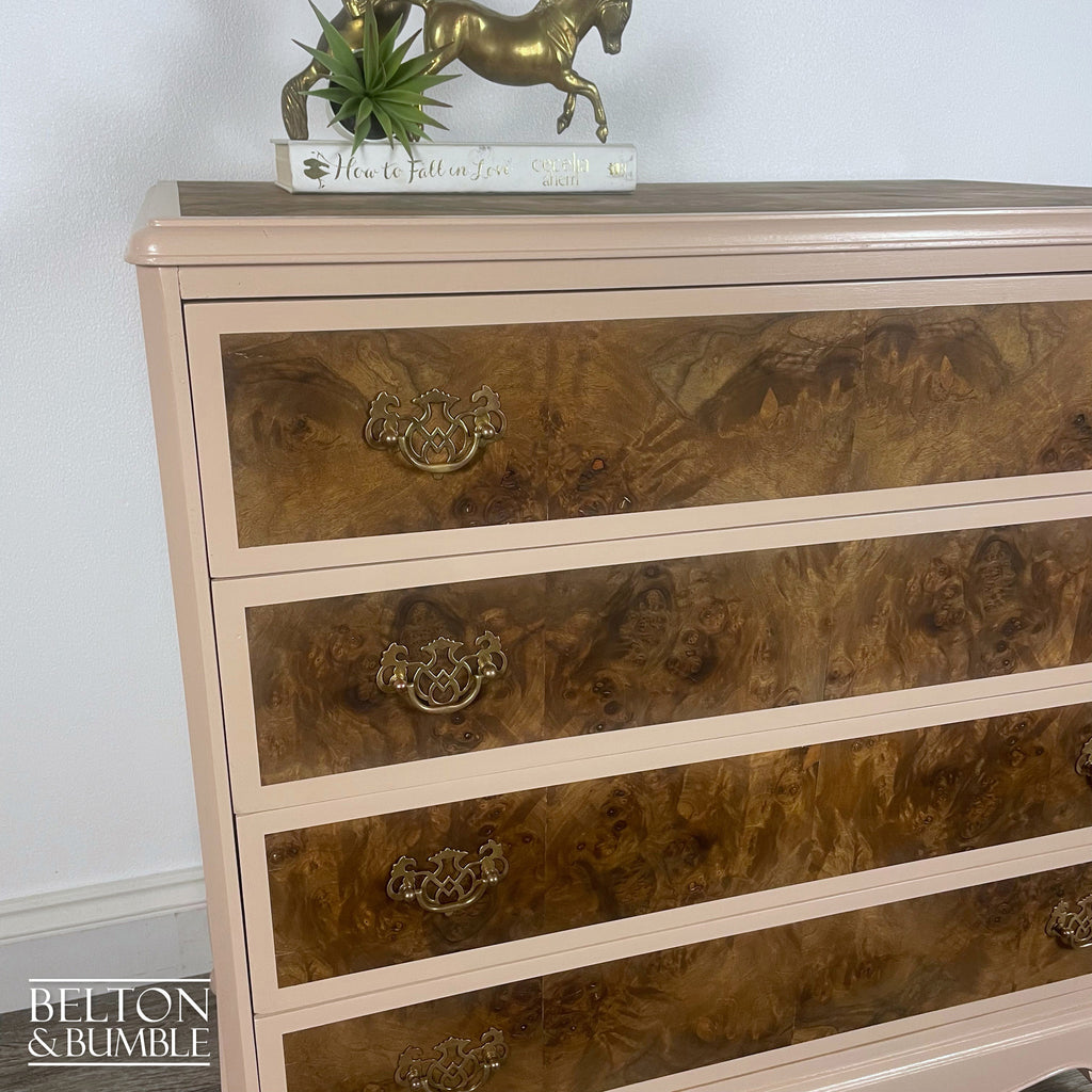 Four Drawer Chest of Drawers in Dusky Pink and Burr Walnut-Belton & Bumble