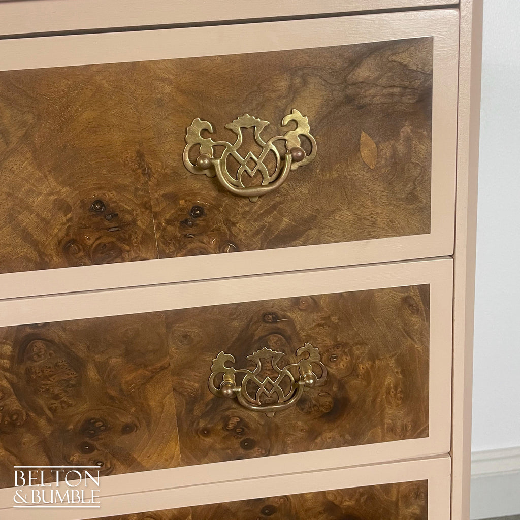 Four Drawer Chest of Drawers in Dusky Pink and Burr Walnut-Belton & Bumble