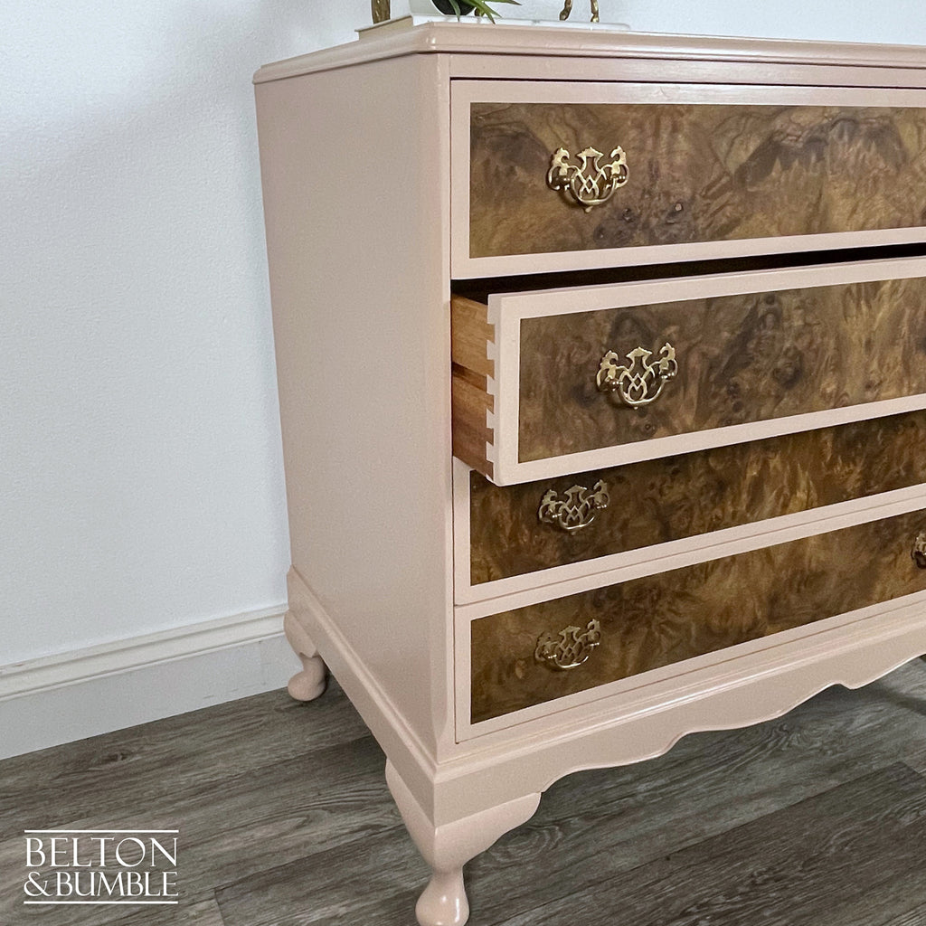 Four Drawer Chest of Drawers in Dusky Pink and Burr Walnut-Belton & Bumble