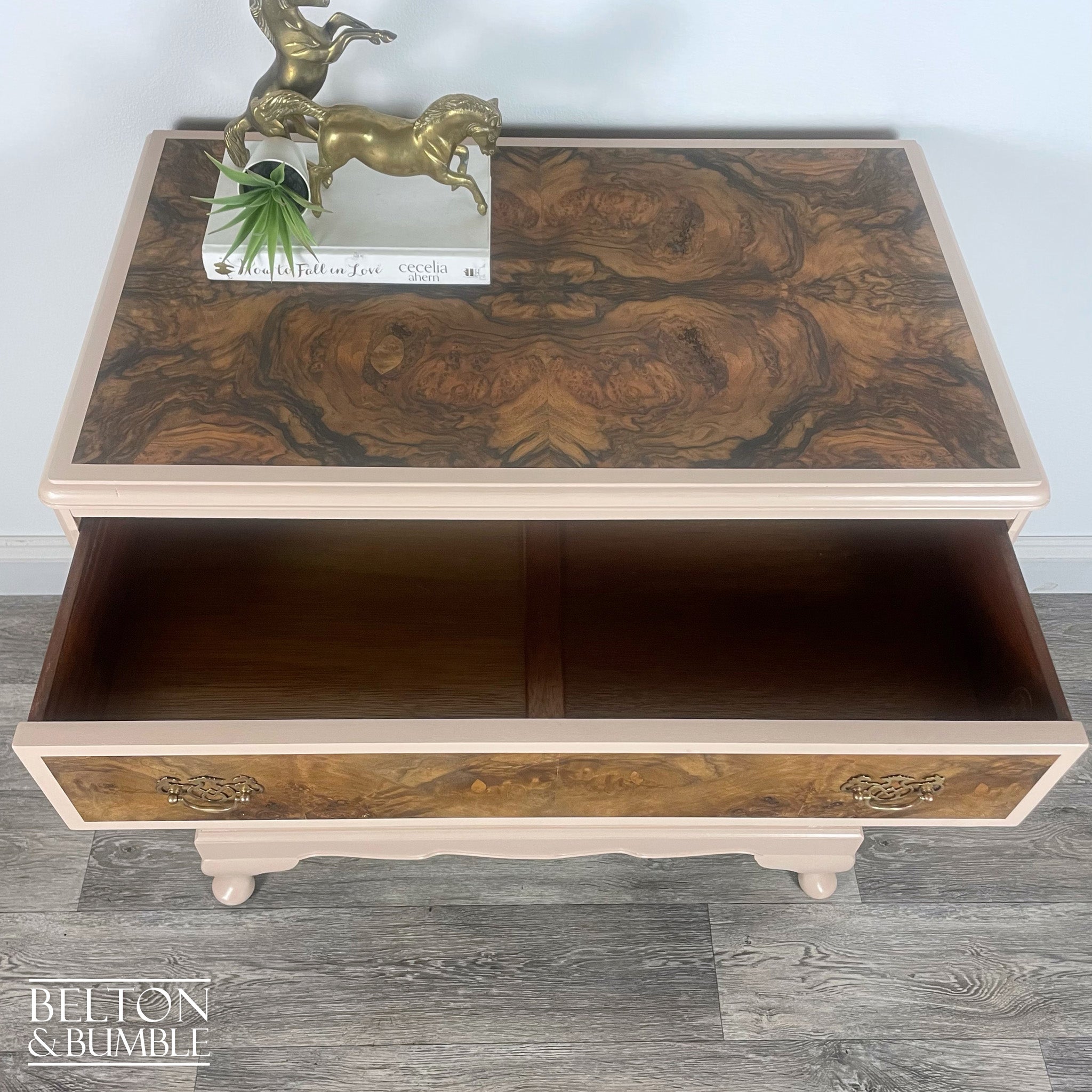 Four Drawer Chest of Drawers in Dusky Pink and Burr Walnut-Belton & Bumble