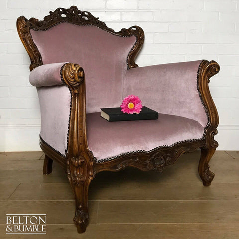 Louis Style Throne Armchair in Pale Pink Velvet-Belton & Butler