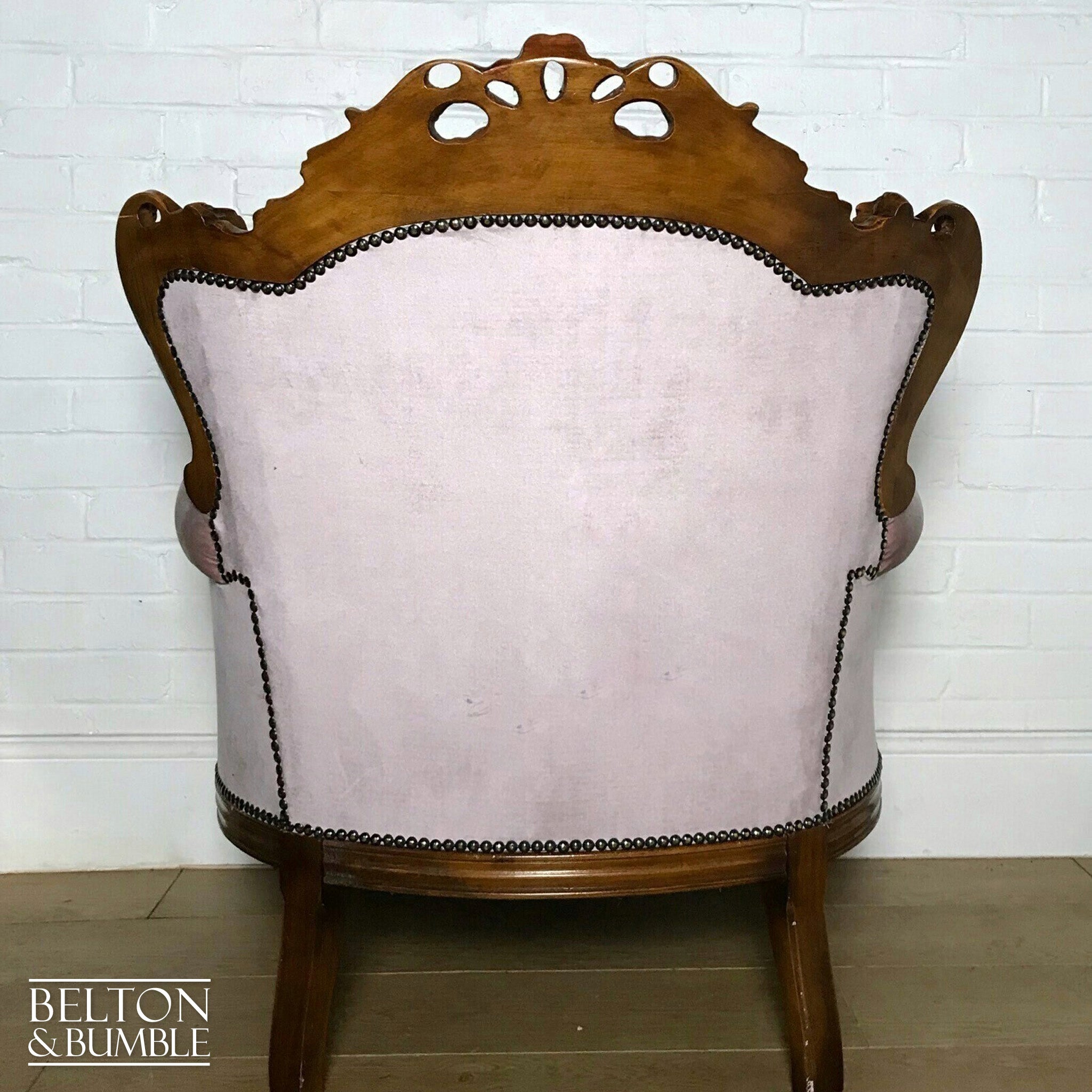 Louis Style Throne Armchair in Pale Pink Velvet-Belton & Bumble