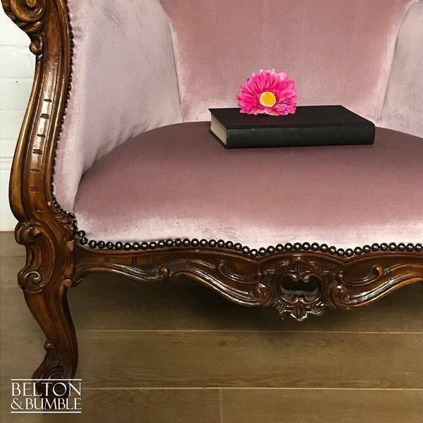 Louis Style Throne Armchair in Pale Pink Velvet-Belton & Butler