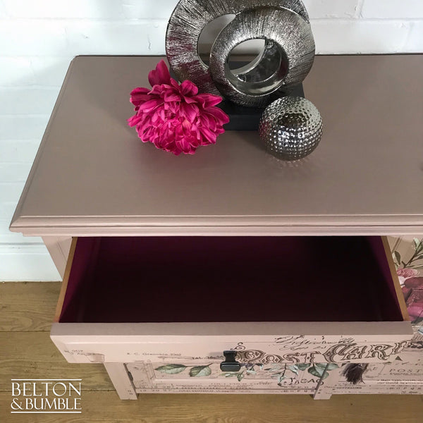 Rustic Pink Floral Sideboard Cupboard with Drawers-Belton & Butler