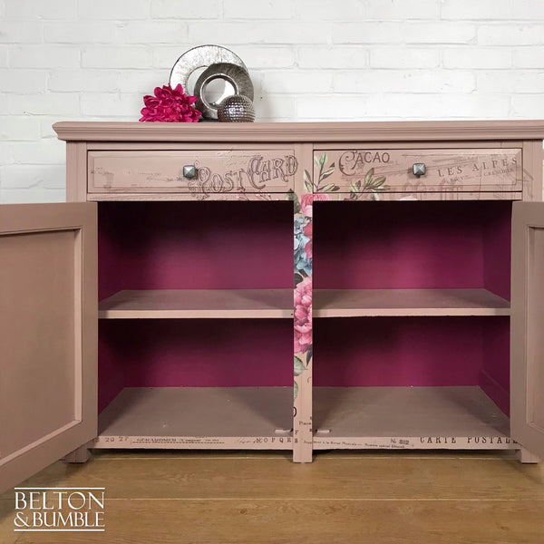 Rustic Pink Floral Sideboard Cupboard with Drawers-Belton & Butler