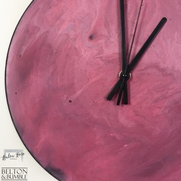 Pink & Black Edge Vinyl Record Clock – Contemporary Abstract — close-up of marbling and colour transitions