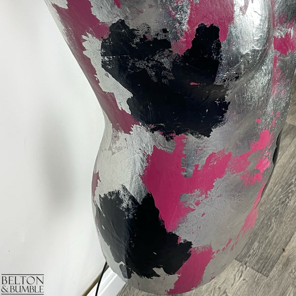 Pink Black and Silver Mannequin Lamp with Stainless Steel Stand – Close up detail on base of torso