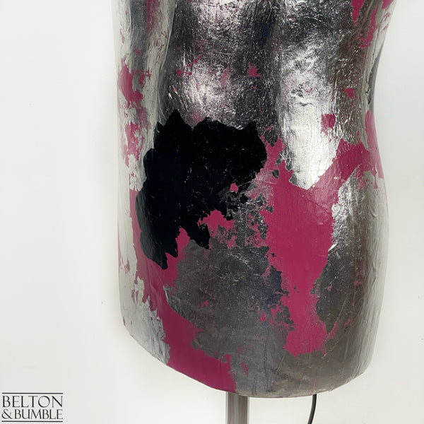 Pink Black and Silver Mannequin Lamp with Stainless Steel Stand – Close up of torso base paintwork 