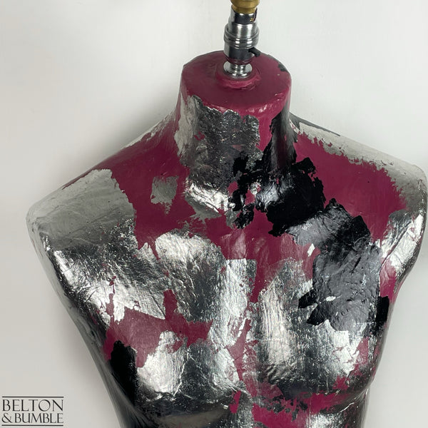 Pink Black and Silver Mannequin Lamp with Stainless Steel Stand – Close Up of Upper Torso and paintwork