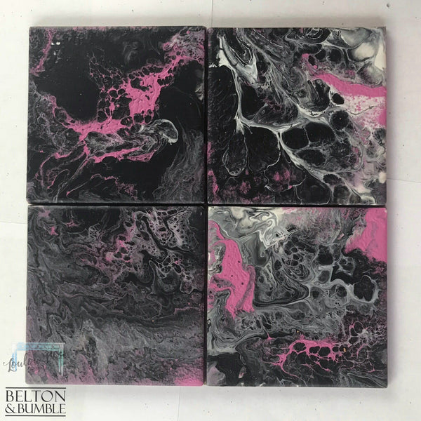 Set of 4 Pink and Black Ceramic Coasters-Belton & Butler