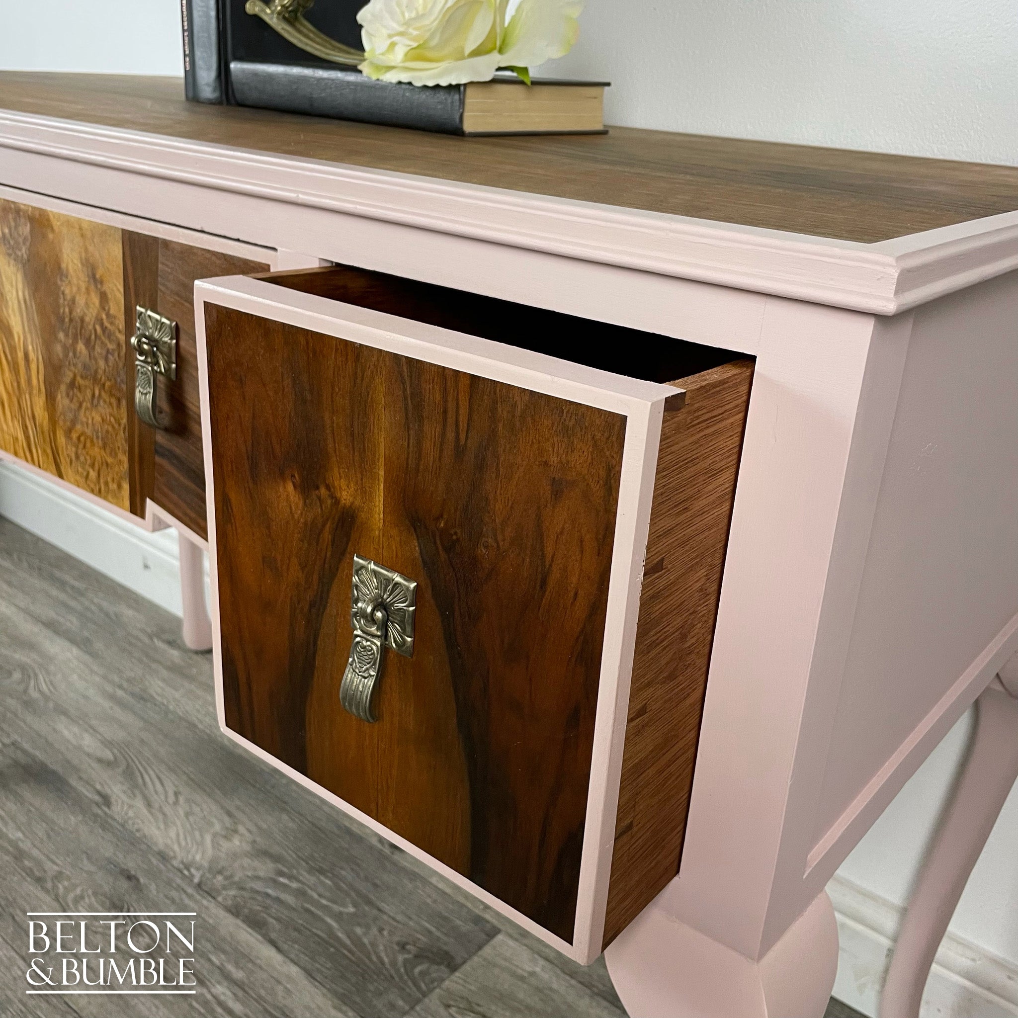 Walnut Desk / Dressing Table in Pink-Belton & Bumble