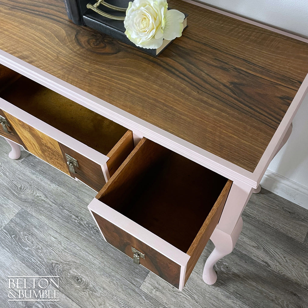 Walnut Desk / Dressing Table in Pink-Belton & Bumble