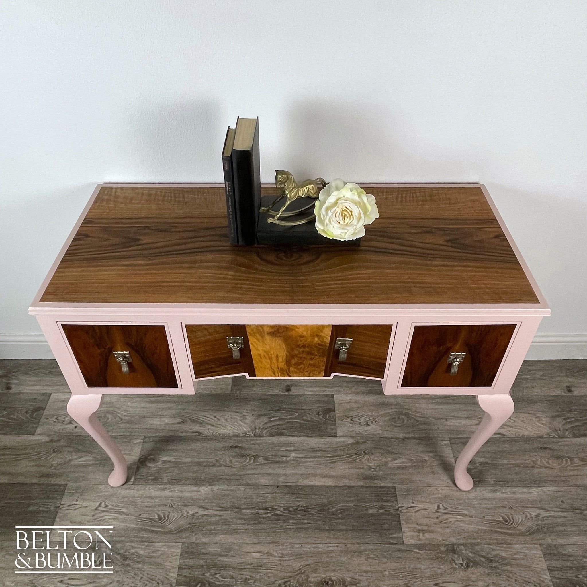 Walnut Desk / Dressing Table in Pink-Belton & Bumble