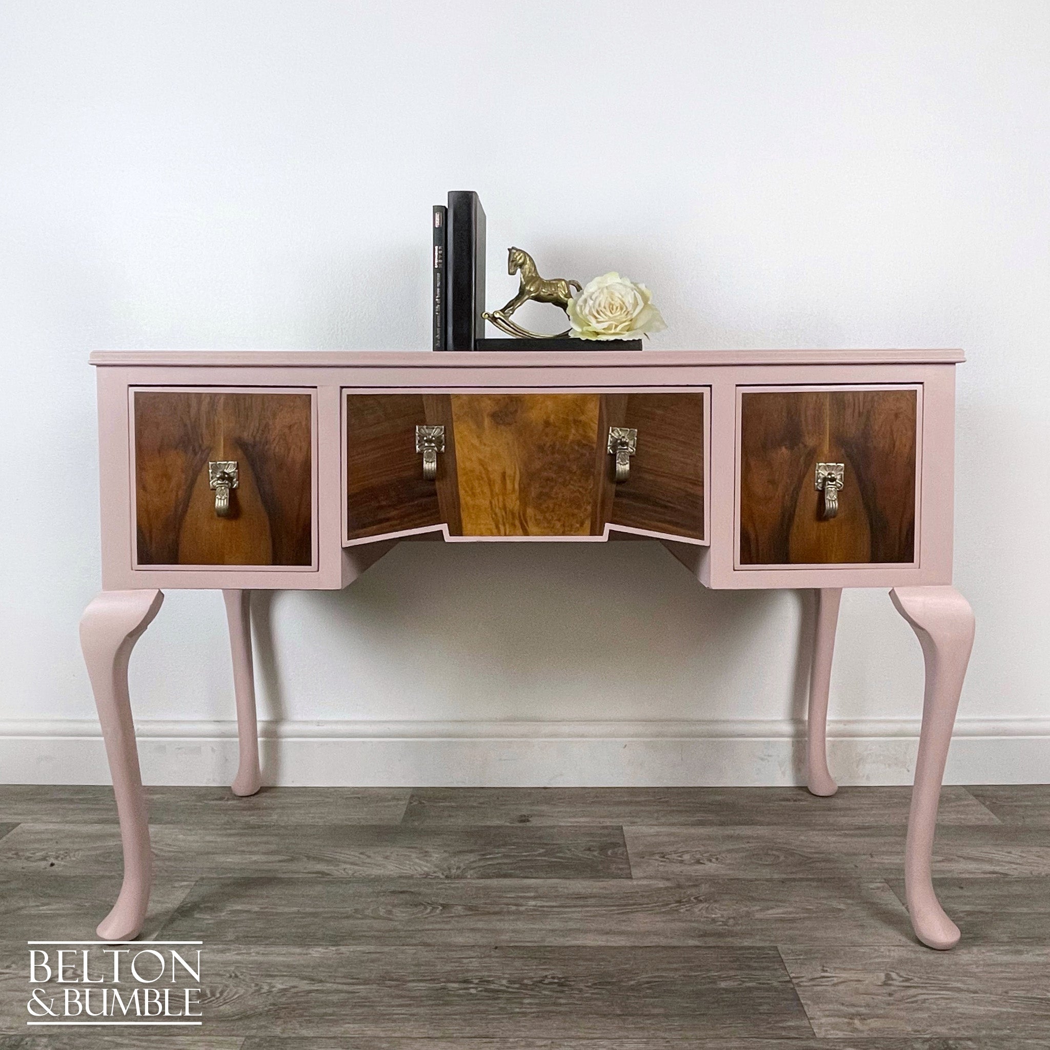 Walnut Desk / Dressing Table in Pink-Belton & Bumble
