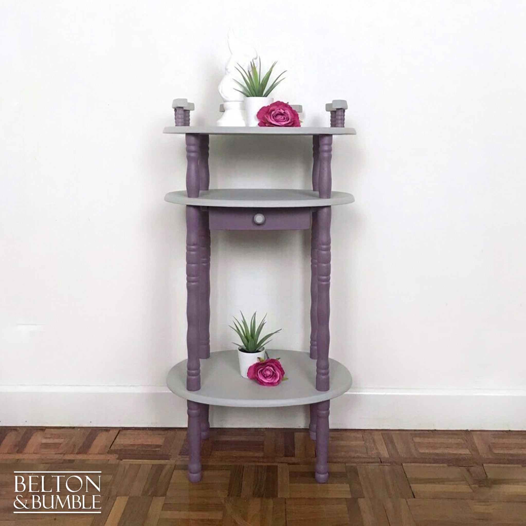 Grey and Purple Telephone Table, Freestanding Shelving or Plant Table-Belton & Bumble