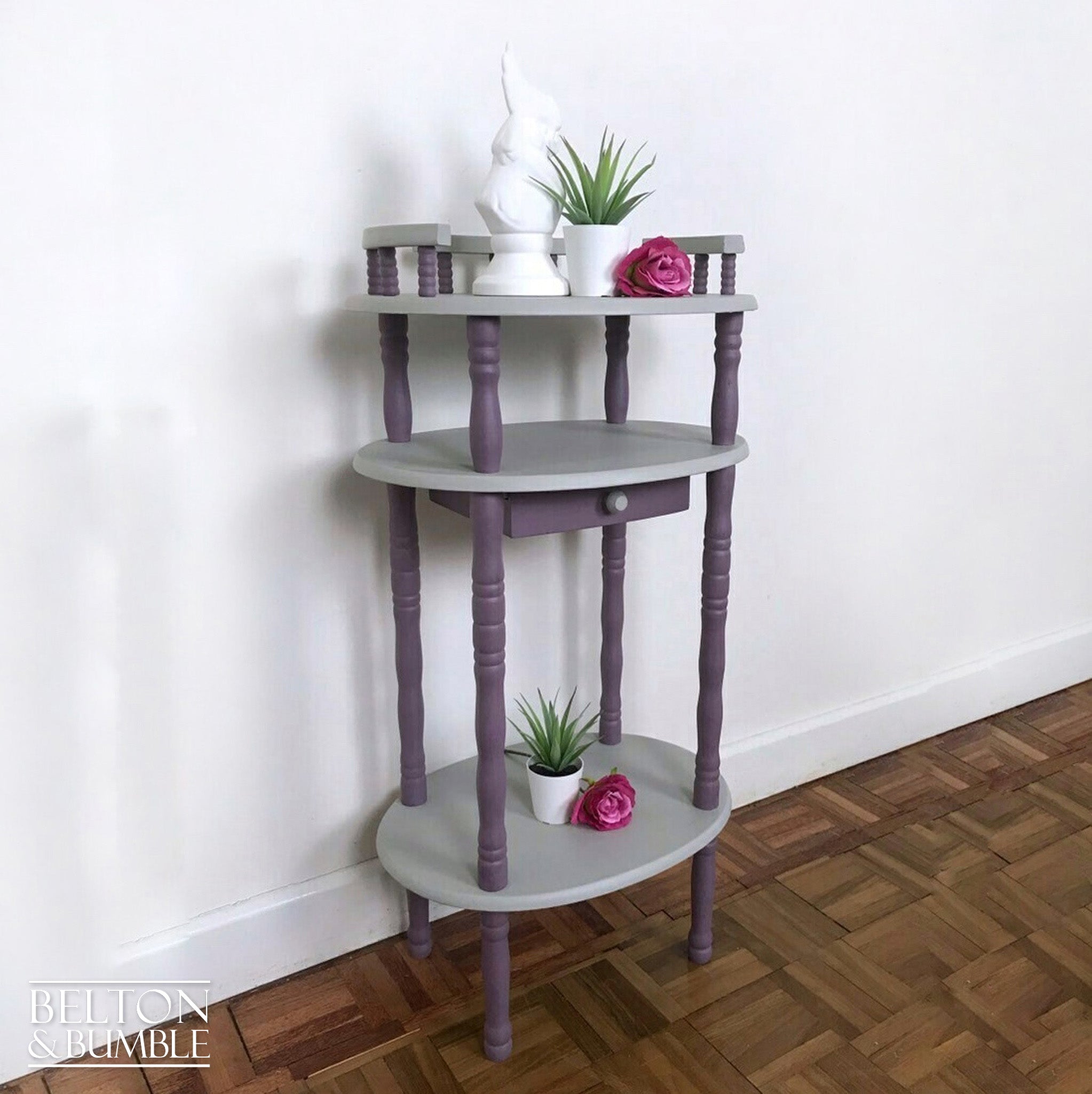 Grey and Purple Telephone Table, Freestanding Shelving or Plant Table-Belton & Bumble
