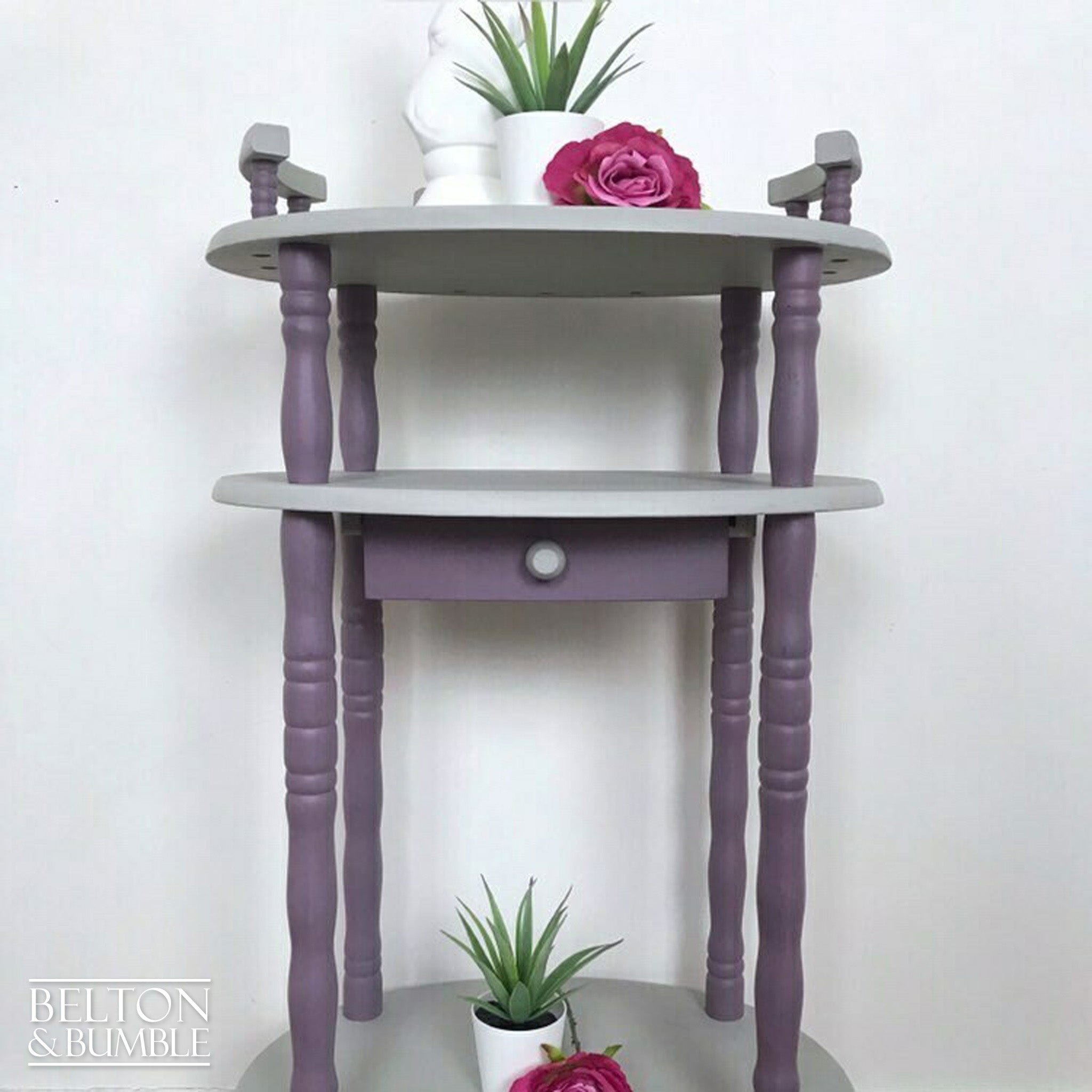 Grey and Purple Telephone Table, Freestanding Shelving or Plant Table-Belton & Bumble
